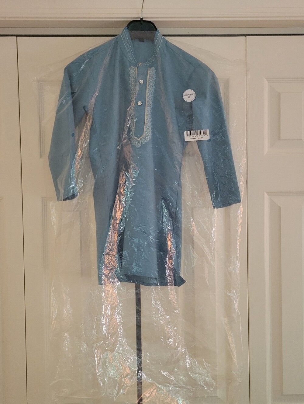 Size six boys teal embroidered Indian kurta top- slim fitted style